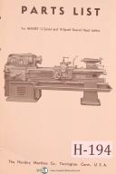 Hendey 12 Speed, 18 Speed, Gear Head Lathe, Parts List Manual